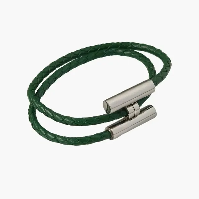 Chrome Hearts Braided Leather Bracelet Double Wrap with Silver Clasp