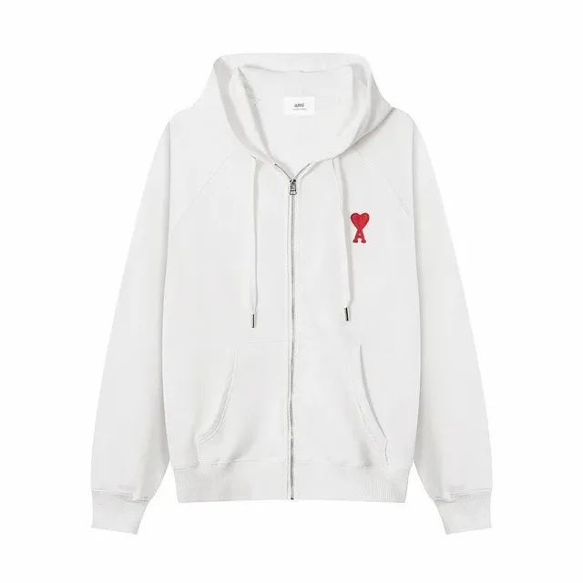 AMI Paris Zip-Up Hoodie Red Heart Logo