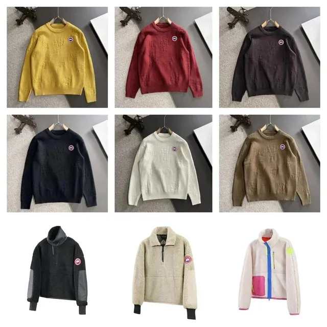 Canada Goose Embroidered Knit Sweater Ribbed Crewneck with Logo Patch
