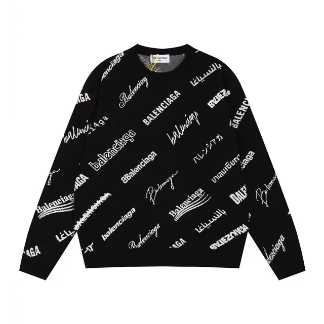 Balenciaga Logo Knit Sweater All-Over Logo Print