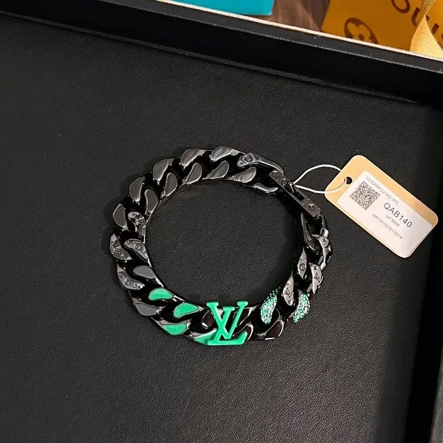 Louis Vuitton Chain Bracelet Neon Green LV Logo