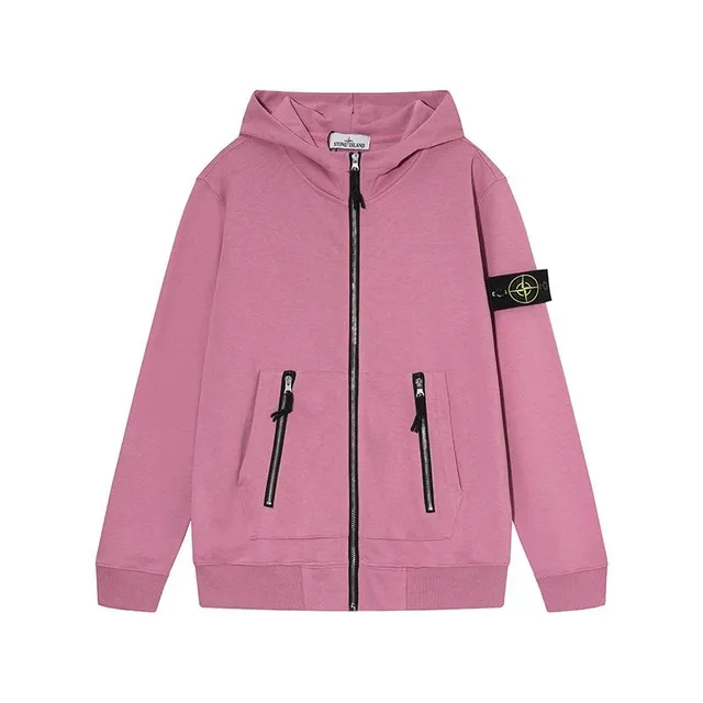 Stone Island Zip-Up Hoodie Pink with Compass Patch
