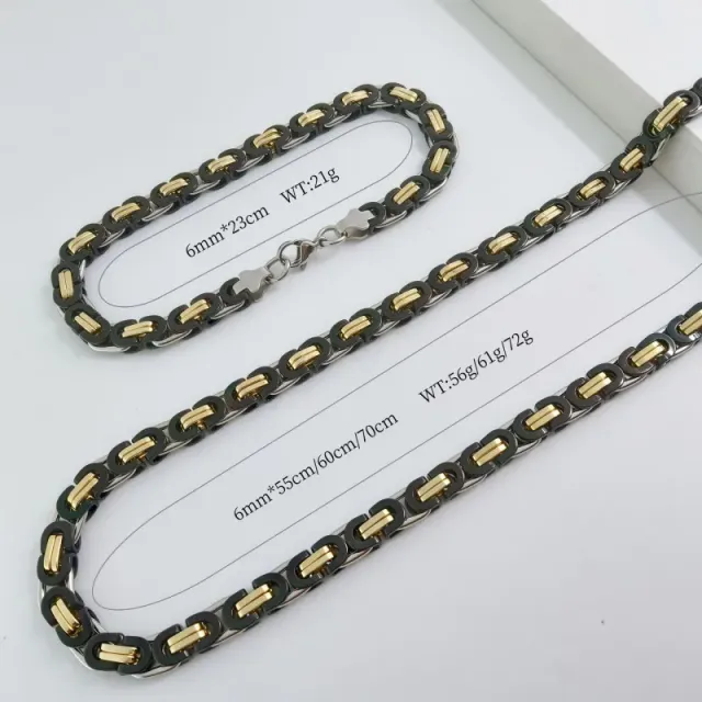 6mm金间黑色套装 手链23cm+项链55cm