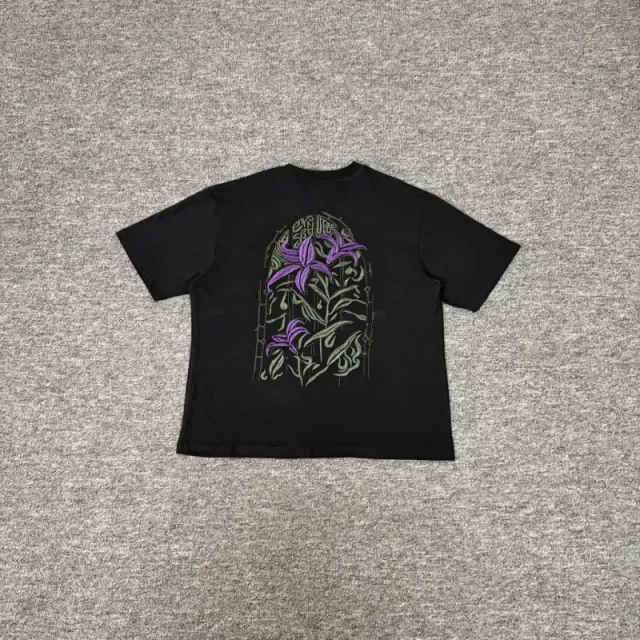 005紫花刺绣短袖(黑)