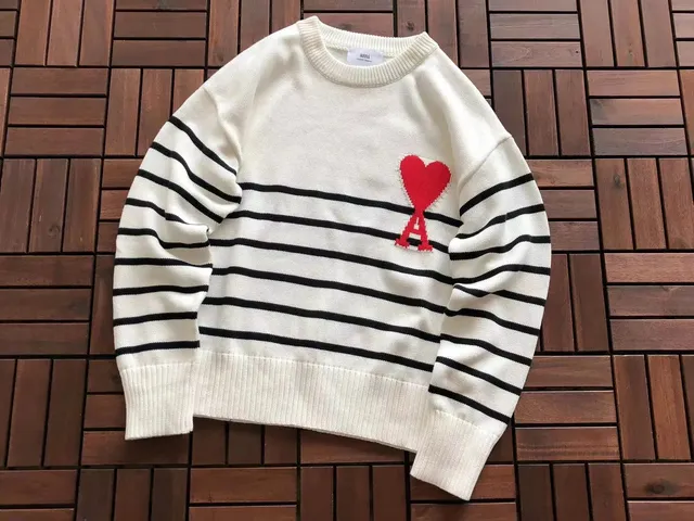 AMI Paris Striped Sweater Heart Logo