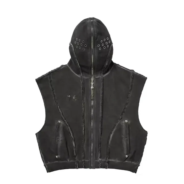 Chrome Hearts Hooded Vest Distressed Velvet with Grommets