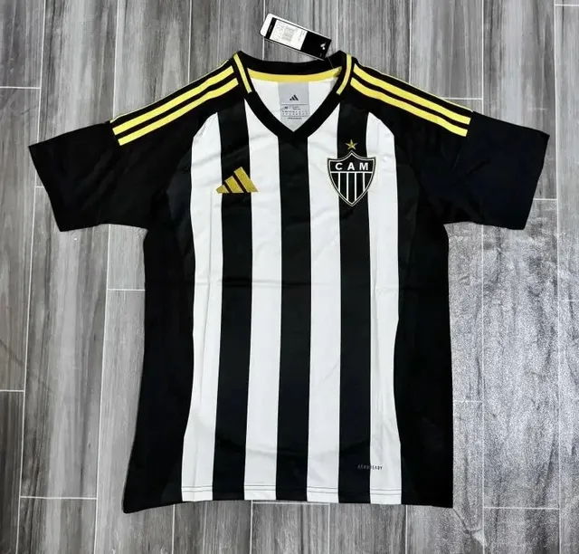 Adidas Atletico Mineiro Home Jersey Black and White Stripes with Yellow Accents