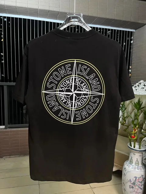 Stone Island Compass Logo T-Shirt Black with Yellow and White Print