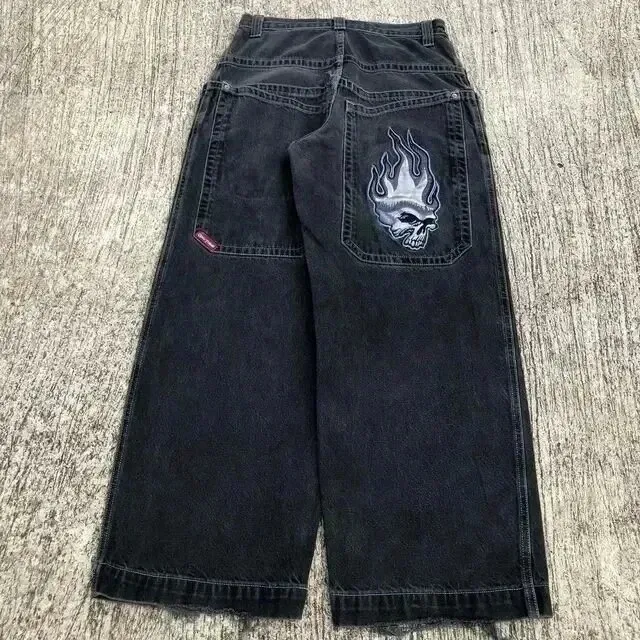 Ed Hardy Wide-Leg Jeans Flame Skull Patch