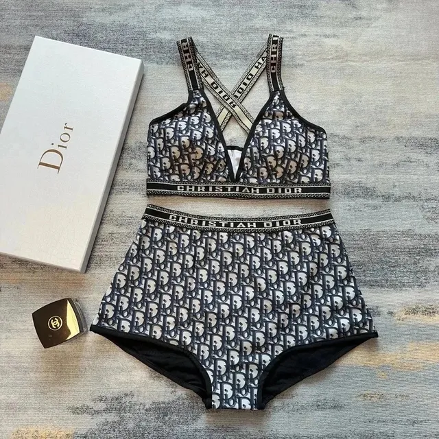 Dior Logo-Print Bralette and Brief Set Oblique CD Print