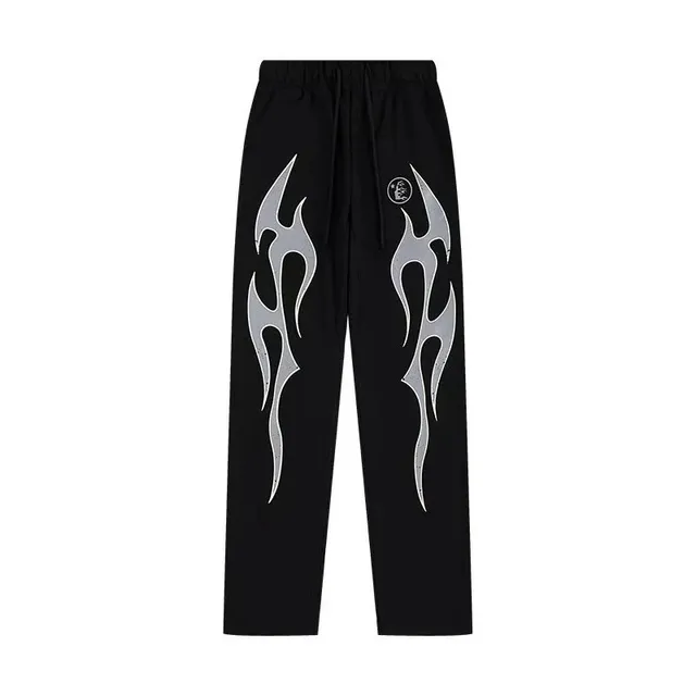 Hellstar Flame Print Joggers Silver Flame Graphic