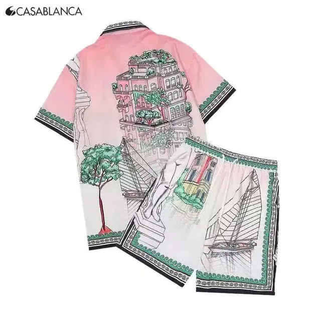 Casablanca Printed Short Set Architectural Illustration