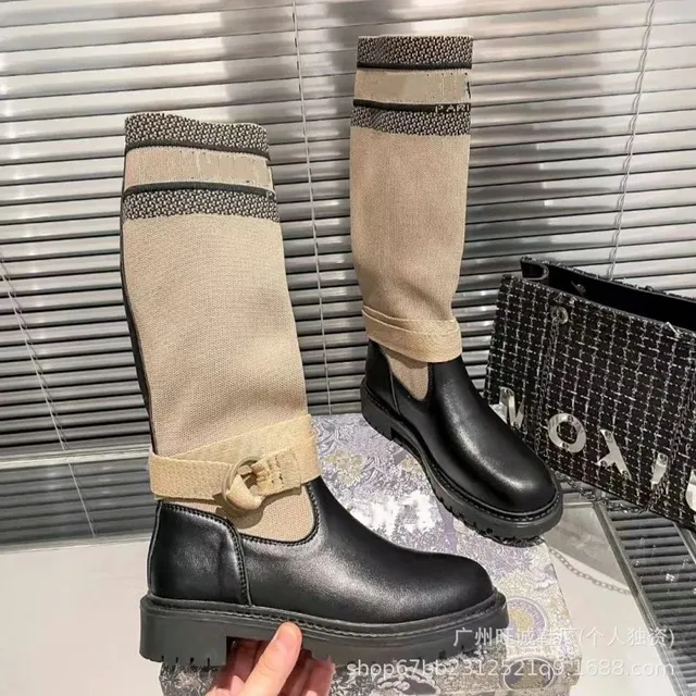 Knit-Top Chelsea Boot Two-Tone Knit Cuff
