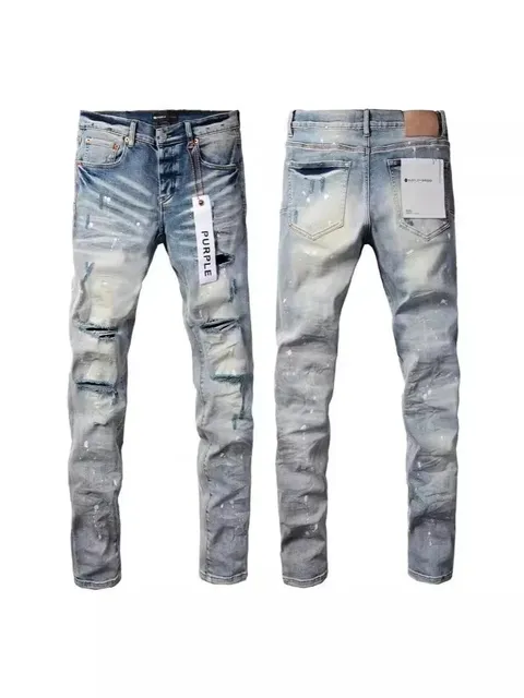 Purple Brand Distressed Slim Fit Jeans Paint-Splatter Wash