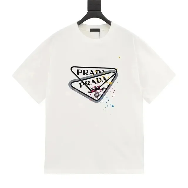 Prada Logo Print T-Shirt Paint Splatter Triangle
