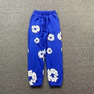 Floral Joggers Blue with White Floral Print