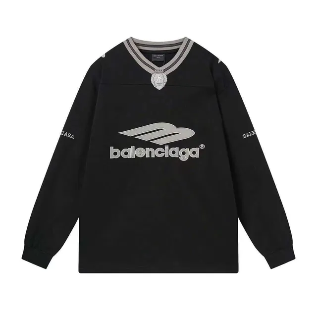 Balenciaga V-Neck Long Sleeve Top Logo Print