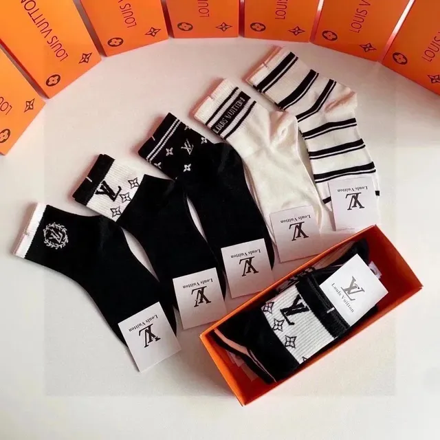 Louis Vuitton Logo Socks Monogram and Striped