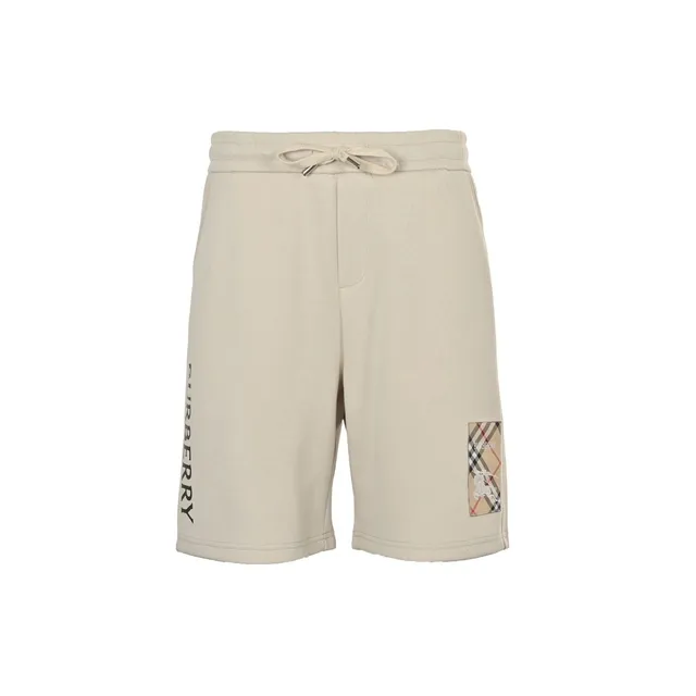 Burberry Logo-Print Shorts Beige with Check Patch