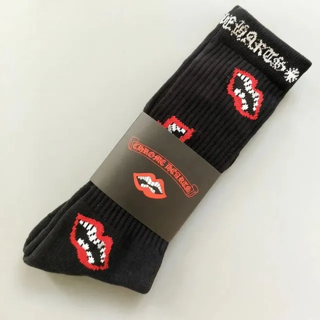 Chrome Hearts Lips Socks Black with Red Lips