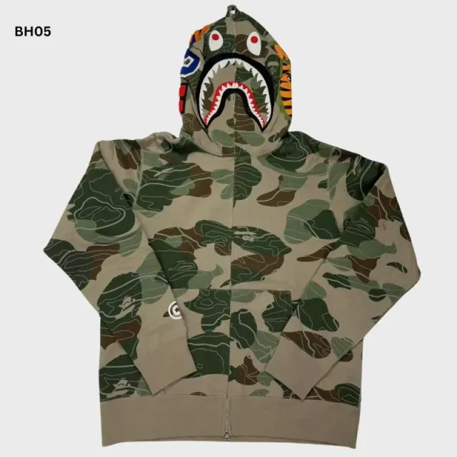 Bh05 - Bp Layered Line Camo Shark Full Zip Hoodie Beige