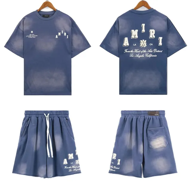 Amiri T-Shirt and Shorts Set Acid Wash Logo Print