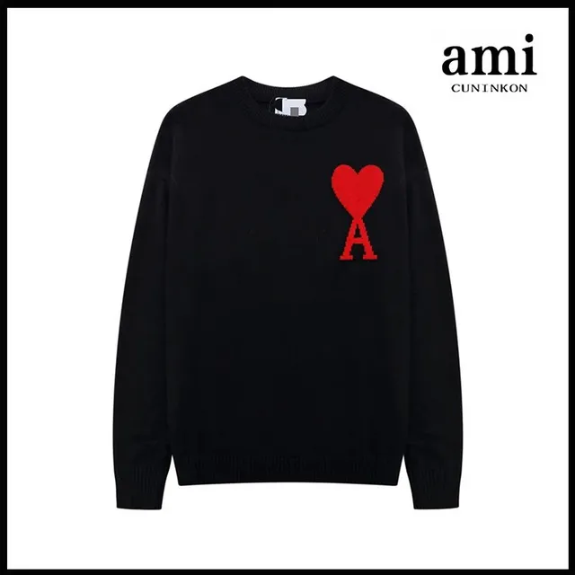 AMI Paris Heart Logo Sweater Black with Red Heart A