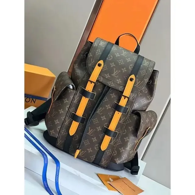 Louis Vuitton Monogram Canvas Backpack Classic Brown with Yellow Leather Trim