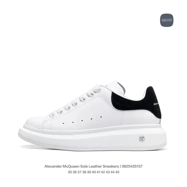 Alexander McQueen Sole Leather Sneakers White with Black Suede Heel