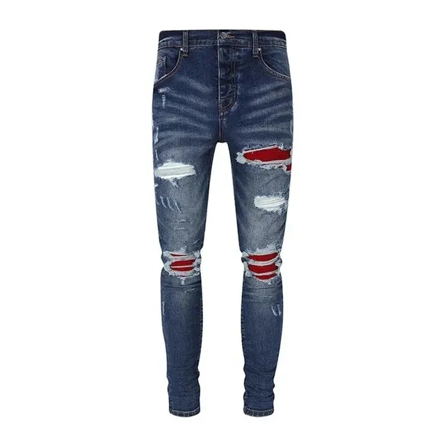 Distressed Skinny Jeans Red Patch Ripped