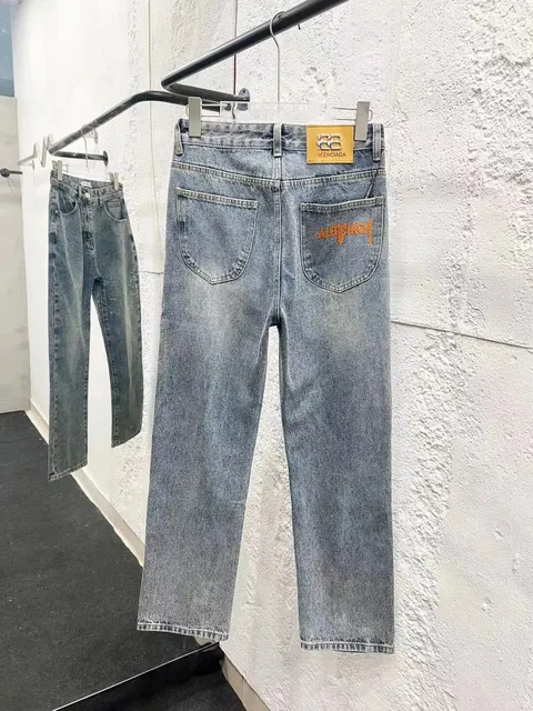 Balenciaga Straight-Leg Jeans Orange Logo Embroidery