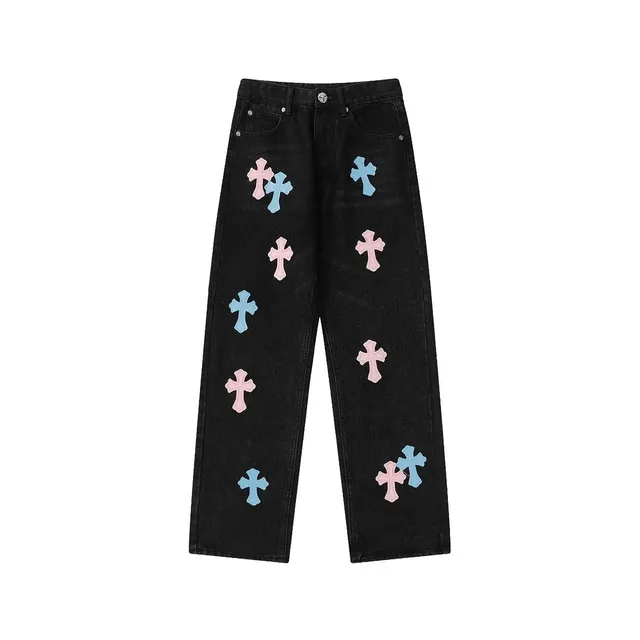 Chrome Hearts Cross Patch Jeans Pastel Cross Embroidery