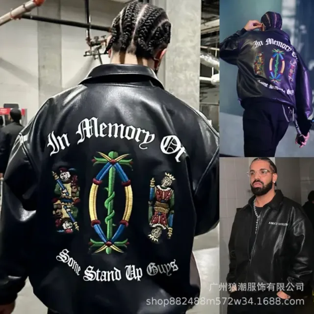 Amiri Leather Jacket In Memory Of Embroidered