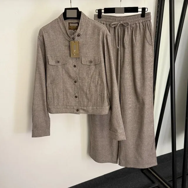 Two-Piece Set Herringbone Texture