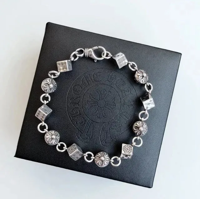 Chrome Hearts Dice & Flower Link Bracelet Sterling Silver