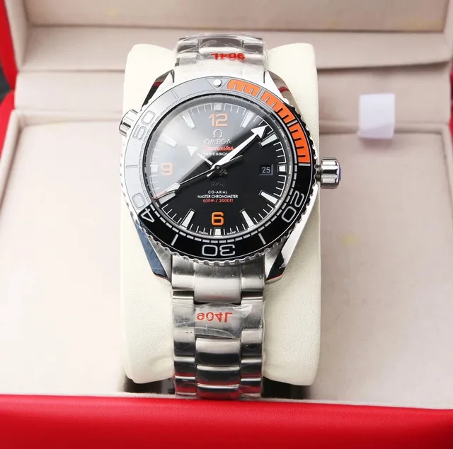 Omega Seamaster Planet Ocean Black Dial Orange Bezel