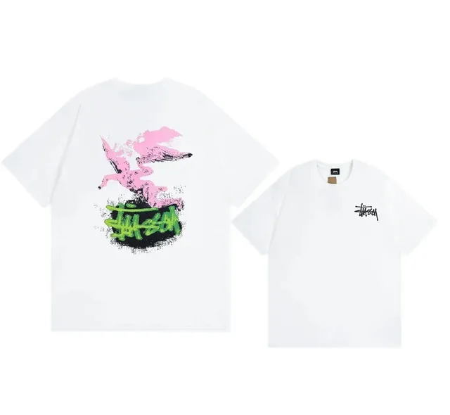 Stüssy Graphic Tee Pink and Green Print