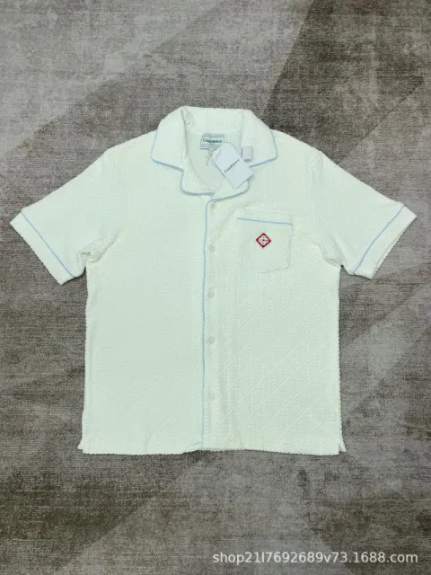 Comme des Garçons Short-Sleeve Shirt Diamond Texture with Blue Piping