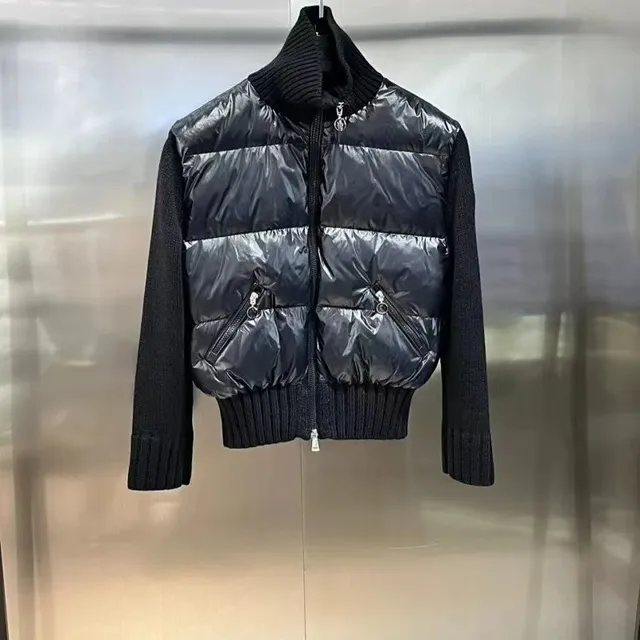 Moncler Knit-Sleeve Puffer Jacket Glossy Nylon with Ribbed Knit