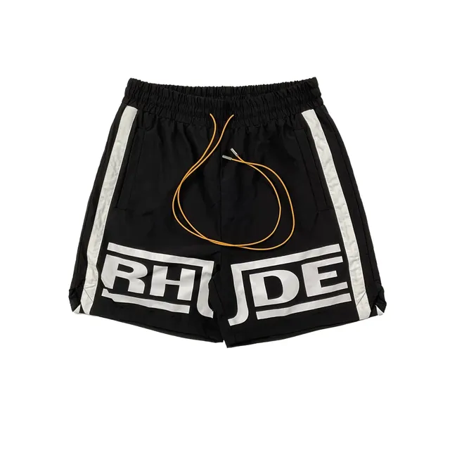 Rhude Logo Shorts Black with White Stripe and Logo
