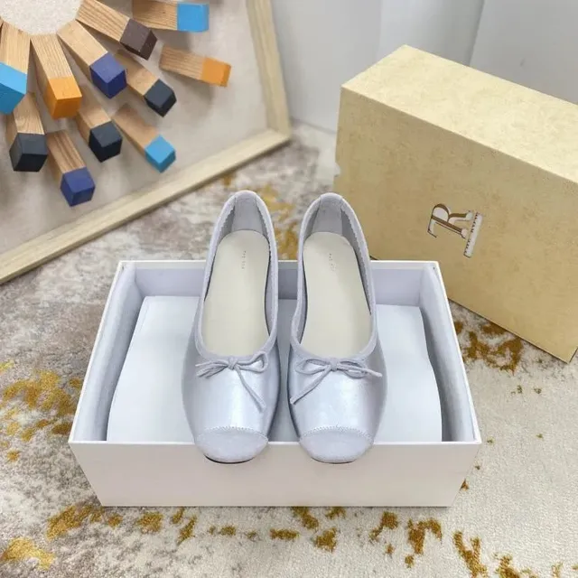 Ballet Flat Metallic Silver Bow Detail