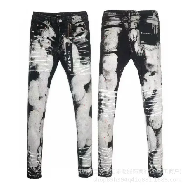 Purple Brand Slim Fit Jeans Distressed Paint-Splatter