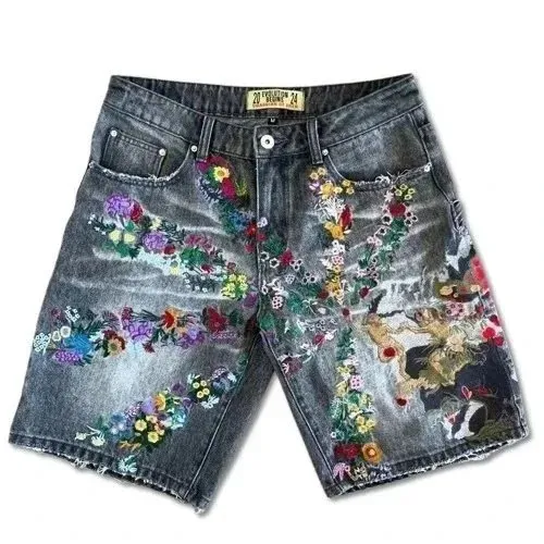 Denim Tears Embroidered Denim Shorts Floral Embroidery