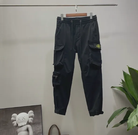 Stone Island Cargo Pants Black with Yellow Logo Patch