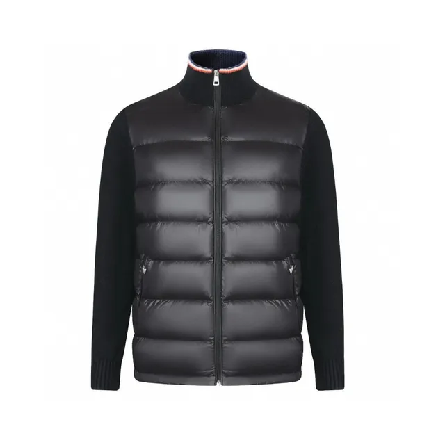 Moncler Knit-Sleeve Puffer Jacket Ribbed Collar