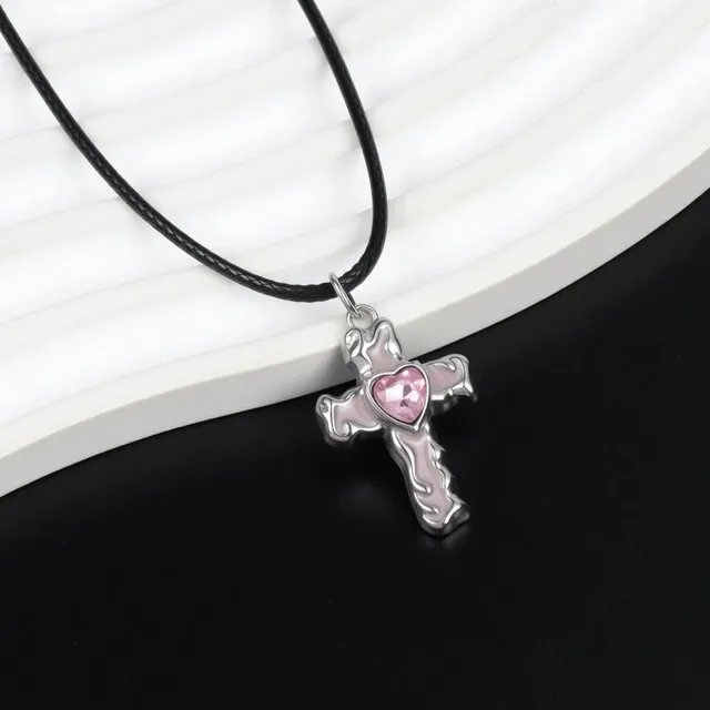 Swarovski Cross Pendant Pink Crystal Heart