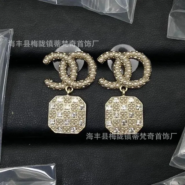 Chanel CC Pearl Earrings Crystal and Pearl Drop
