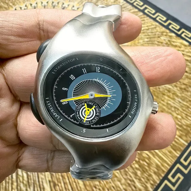 Nike Analog-Digital Watch Metallic Grey with Yellow Accents
