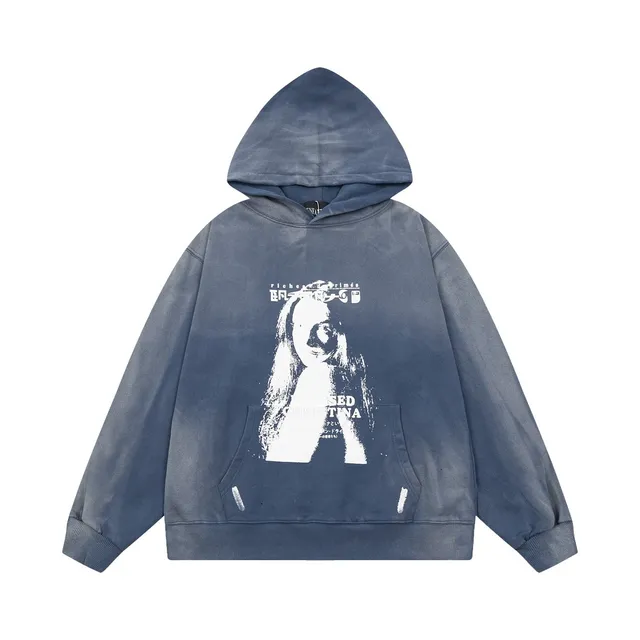 Richard Mille Graphic Hoodie Washed Blue with Print