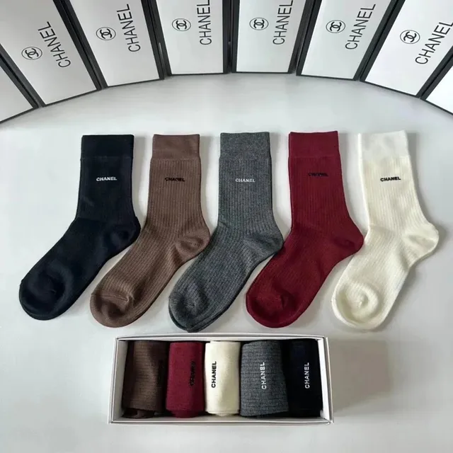 Chanel Logo Socks Ribbed Cotton
